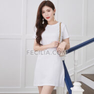 Đầm có Tay vải thun Form rộng cổ tròn Trắng - Đen - Hồng |FAW454