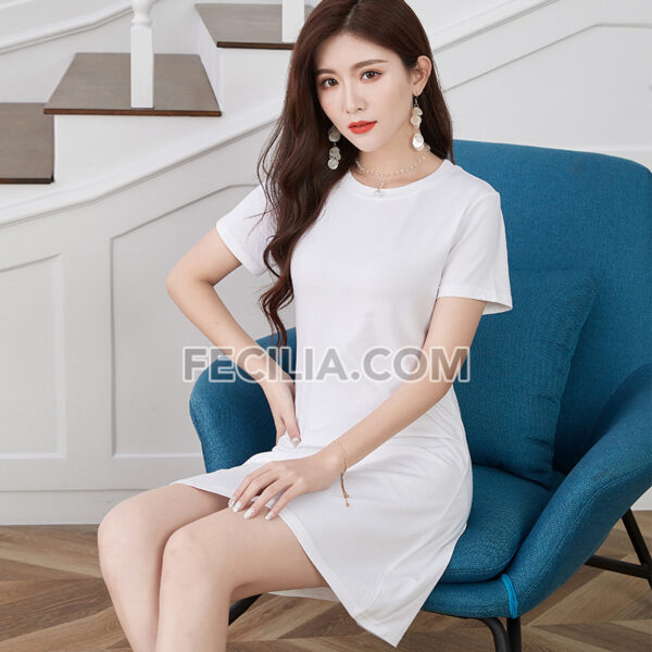 Đầm có Tay vải thun Form rộng cổ tròn Trắng - Đen - Hồng |FAW454