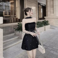 Đầm cúp ngực trắng đen xòe chữ A dự tiệc sang chảnh | FAW410