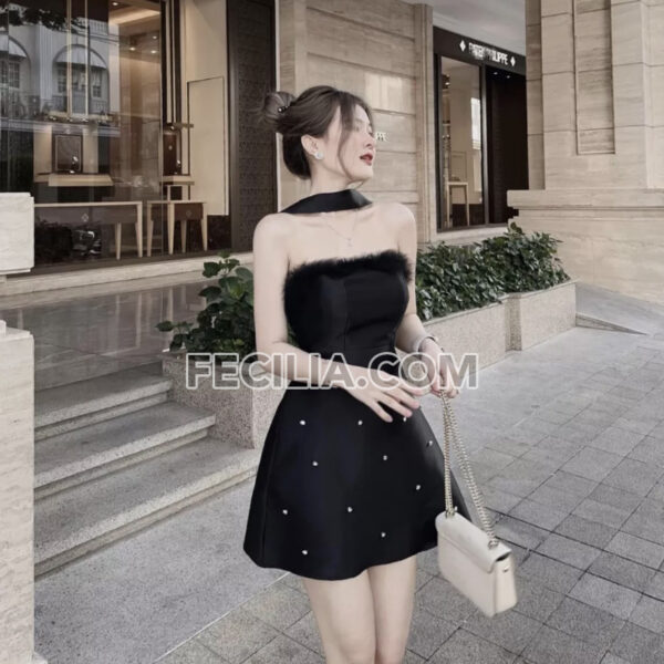 Đầm cúp ngực trắng đen xòe chữ A dự tiệc sang chảnh | FAW410