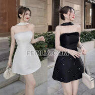 Đầm cúp ngực trắng đen xòe chữ A dự tiệc sang chảnh | FAW410