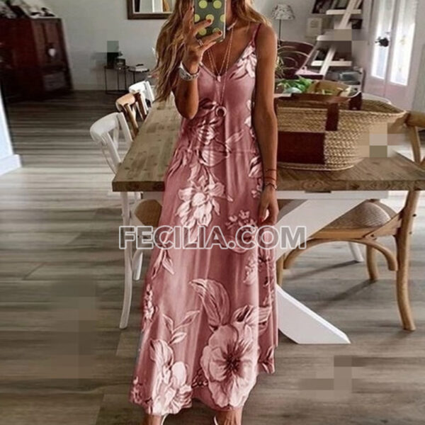 Đầm dài Maxi in Hoa dai dây trễ ngực | FAW400