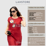 Đầm Linen Nữ LAHSTORE, đầm trung niên dự tiệc thêu hoa đỏ tươi |FAW372