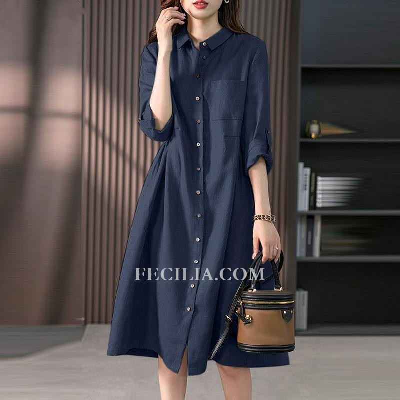 Đầm sơ mi linen Hàn Quốc