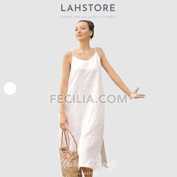 Đầm Linen suông 2 dây LAHSTORE màu trắng |FAW368
