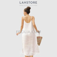 Đầm Linen suông 2 dây LAHSTORE màu trắng |FAW368