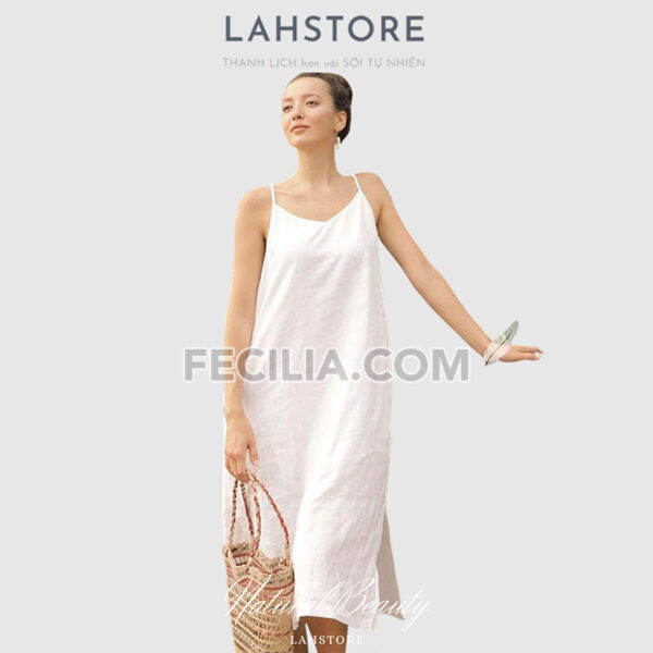 Đầm Linen suông 2 dây LAHSTORE màu trắng |FAW368
