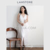 Đầm Linen Suông Nữ 2 lớp thêu hoa LAHSTORE sát nách cổ V |FAW374