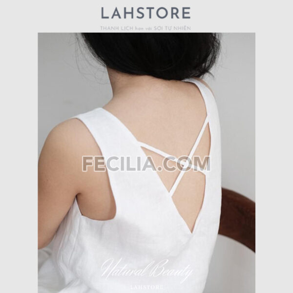Đầm Linen Suông Nữ 2 lớp thêu hoa LAHSTORE sát nách cổ V |FAW374