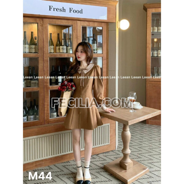 Đầm Nữ cổ điển phối nơ tay ngắn cổ tròn |FAW431