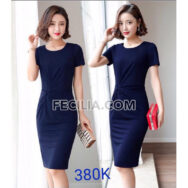 Đầm Nữ cổ điển phối nơ tay ngắn cổ tròn |FAW431
