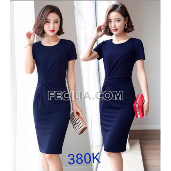 Đầm Nữ cổ điển phối nơ tay ngắn cổ tròn |FAW431