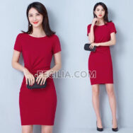 Đầm Nữ cổ điển phối nơ tay ngắn cổ tròn |FAW431