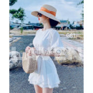 Đầm Nữ cổ tròn xẻ lưng chân váy xếp tầng màu trắng |FAW379