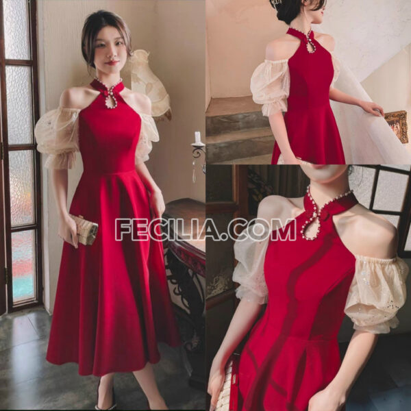 Đầm Nữ cổ Yếm trễ vai có bâu ở vai | FAW403