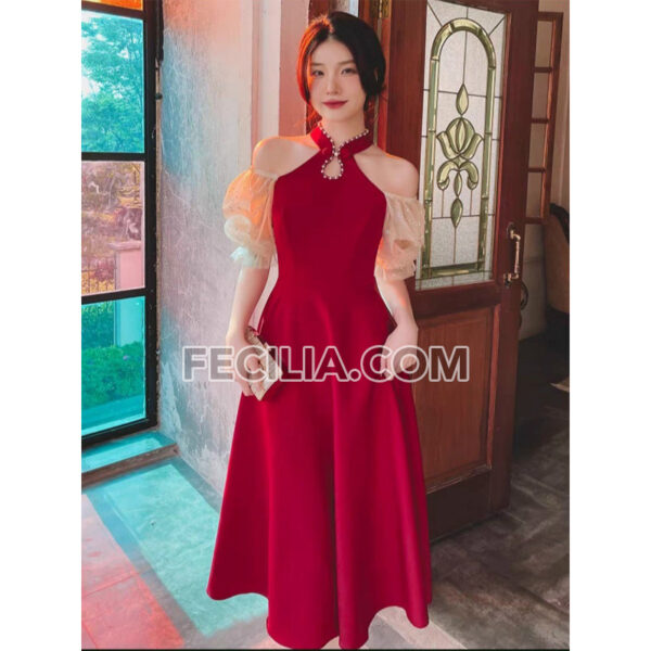 Đầm Nữ cổ Yếm trễ vai có bâu ở vai | FAW403