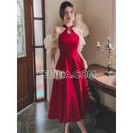 Đầm Nữ cổ Yếm trễ vai có bâu ở vai | FAW403