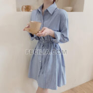 Đầm Nữ lệch tà cổ áo sơ mi kiểu dáng công sở |FAW420