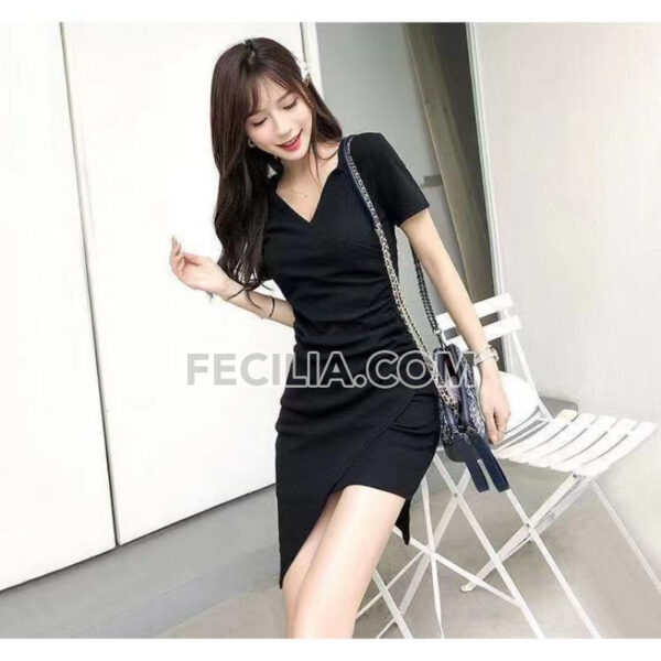 Đầm Nữ tay lửng màu đen cổ chữ V gợi cảm |FAW378