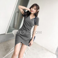 Đầm Nữ tay lửng màu đen cổ chữ V gợi cảm |FAW378