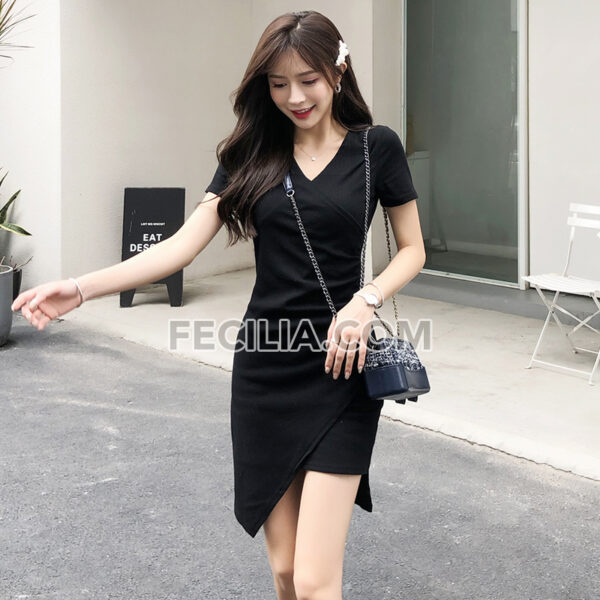Đầm Nữ tay lửng màu đen cổ chữ V gợi cảm |FAW378