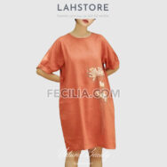 Đầm Nữ trung niên thêu hoa màu Cam đất |FAW366