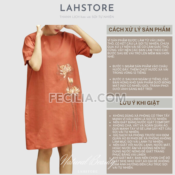 Đầm Nữ trung niên thêu hoa màu Cam đất |FAW366