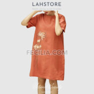 Đầm Nữ trung niên thêu hoa màu Cam đất |FAW366