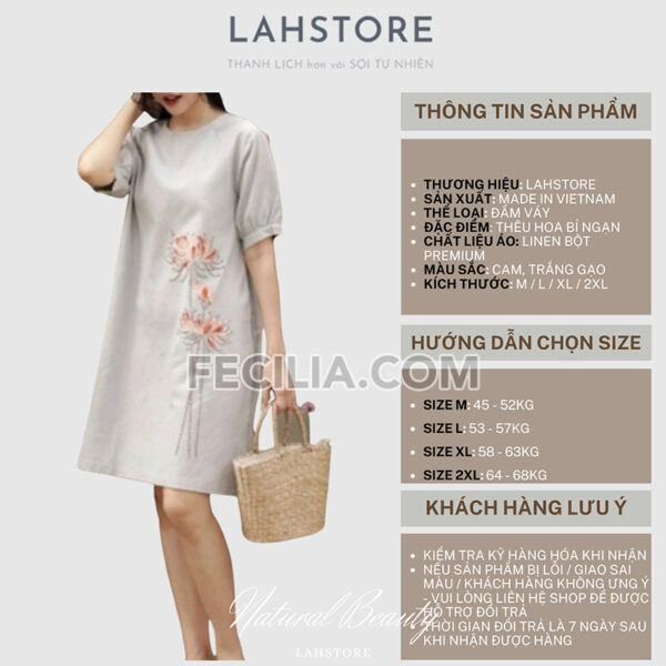 Đầm Nữ trung niên thêu hoa màu Cam đất |FAW366