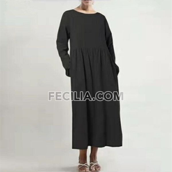 Đầm rộng rãi cổ tròn vải trơn |FAW450