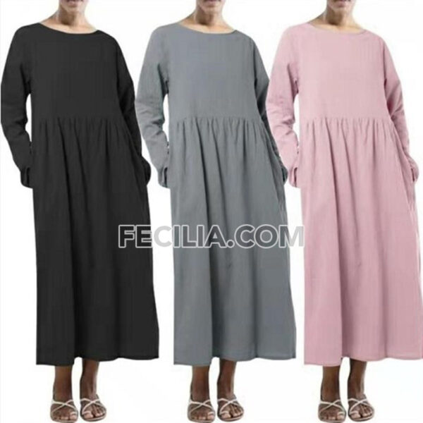 Đầm rộng rãi cổ tròn vải trơn |FAW450