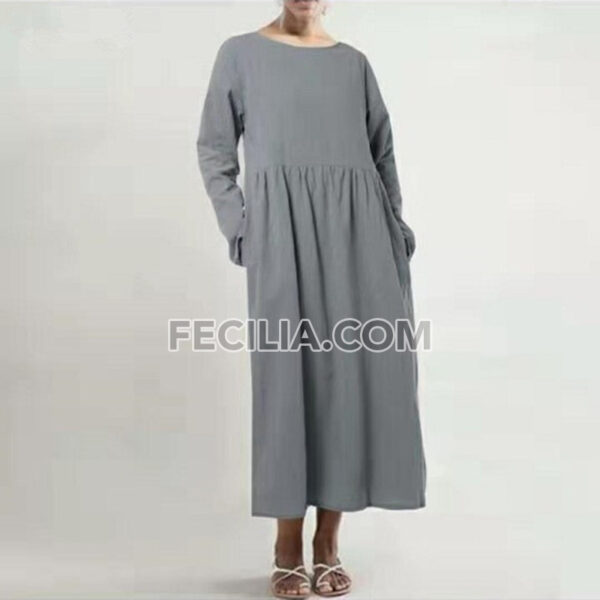 Đầm rộng rãi cổ tròn vải trơn |FAW450