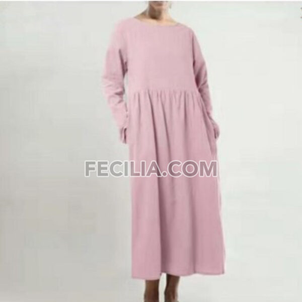 Đầm rộng rãi cổ tròn vải trơn |FAW450