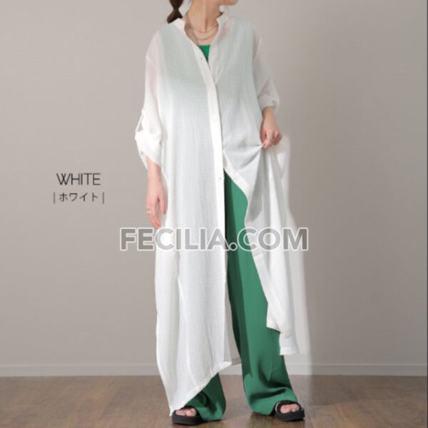 Đầm Sơ Mi Maxi trắng Đen vải lanh khoác ngoài |FAW397