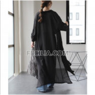 Đầm Sơ Mi Maxi trắng Đen vải lanh khoác ngoài |FAW397