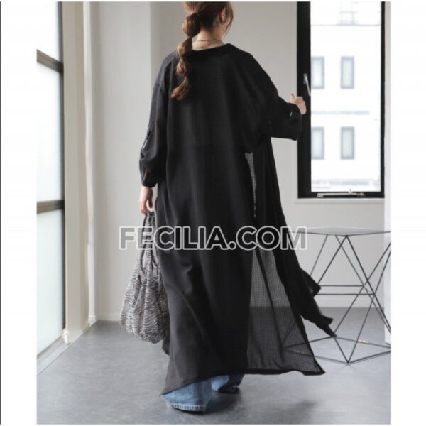 Đầm Sơ Mi Maxi trắng Đen vải lanh khoác ngoài |FAW397