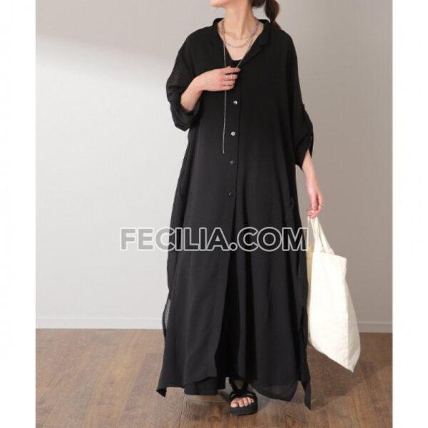 Đầm Sơ Mi Maxi trắng Đen vải lanh khoác ngoài |FAW397