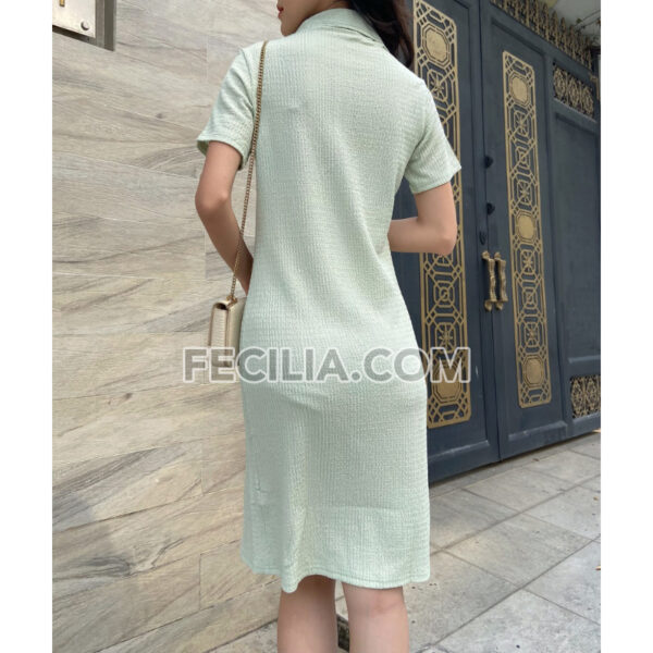 Đầm sơ mi xanh ngọc tay ngắn, chiều dài ngang gối, có cổ |FAW385