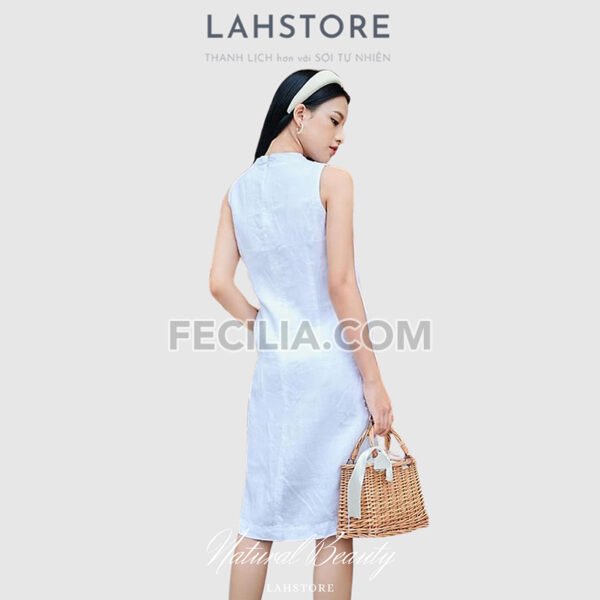 Đầm suông cho Nữ vải Linen cổ tàu, sát nách |FAW365