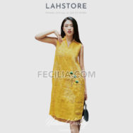 Đầm suông Nữ giấu bụng sát nách, cổ đứng màu vàng | FAW375