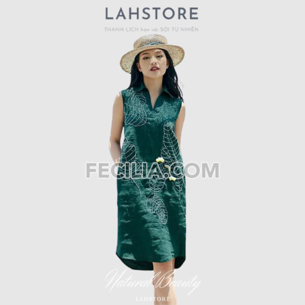 Đầm suông Nữ giấu bụng sát nách, cổ đứng màu vàng | FAW375