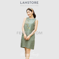 Đầm suông Nữ LAHSTORE chất Linen thiết kế sát nách màu Xanh Rêu |FAW371