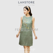 Đầm suông Nữ LAHSTORE chất Linen thiết kế sát nách màu Xanh Rêu |FAW371