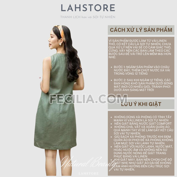 Đầm suông Nữ LAHSTORE chất Linen thiết kế sát nách màu Xanh Rêu |FAW371