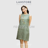 Đầm suông Nữ LAHSTORE chất Linen thiết kế sát nách màu Xanh Rêu |FAW371