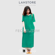 Đầm suông Nữ vải Linen tay lỡ 2 cổ tim LAHSTORE |FAW376
