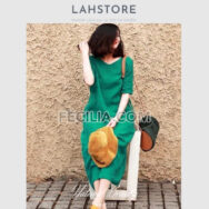 Đầm suông Nữ vải Linen tay lỡ 2 cổ tim LAHSTORE |FAW376