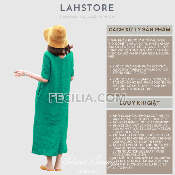 Đầm suông Nữ vải Linen tay lỡ 2 cổ tim LAHSTORE |FAW376