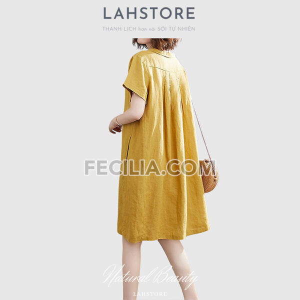 Đầm suông Nữ vãi thô đũi tay ngắn trẻ trung LAHSTORE | FAW369