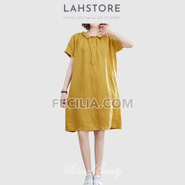 Đầm suông Nữ vãi thô đũi tay ngắn trẻ trung LAHSTORE | FAW369